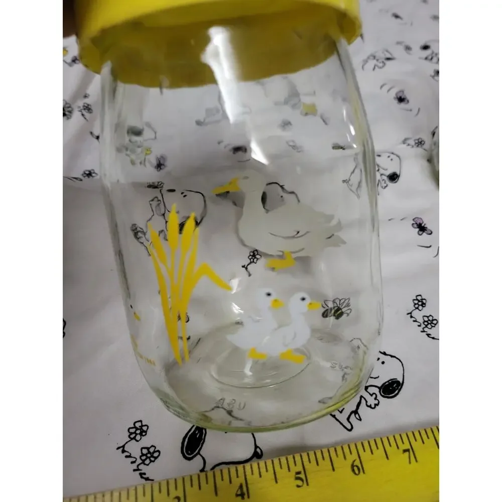 Vintage Carlton Glass 1982 Yellow Duck Canister Lidded Jar X 2